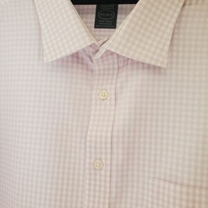 Pronto Uomo Platinum Modern Fit Pink White Check Dress Shirt No Iron 18.5 34/35